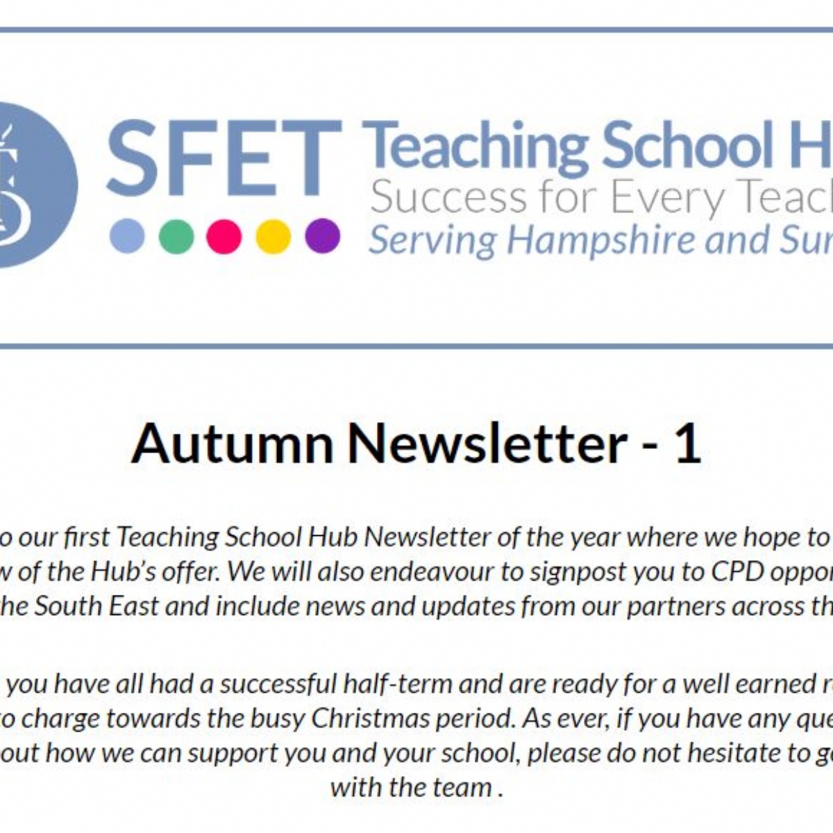 South Farnham Teaching Hub SFET Teaching School Hub Autumn Term 2022